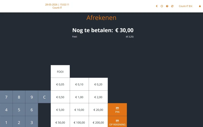 Afrekenen met fooi: het fooibedrag staat apart op het scherm.